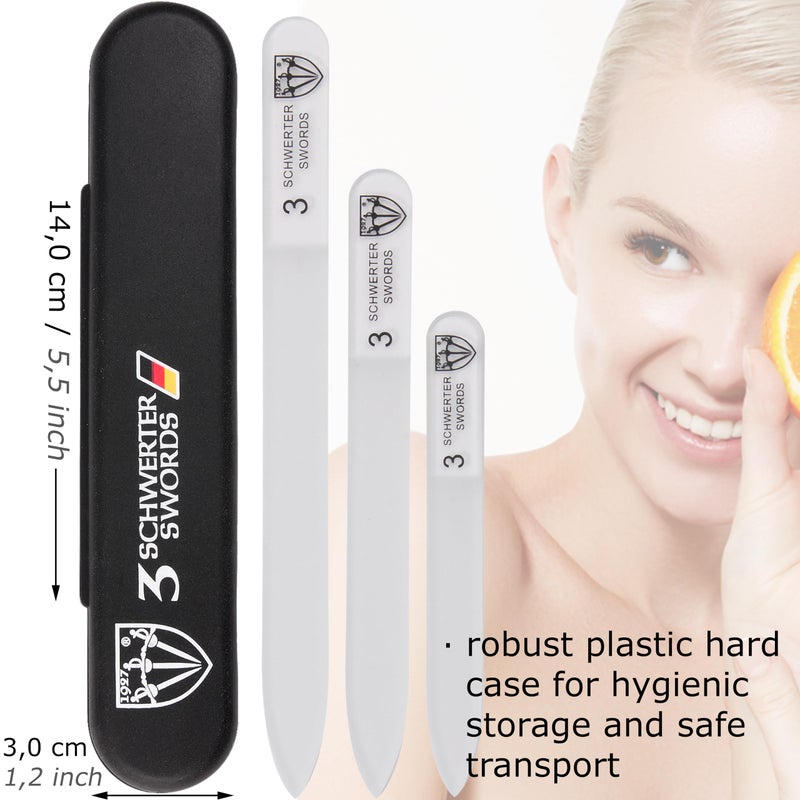3 Swords Germany - Brand Quality Glass Nail File Set, 3 Pieces, Perfect for Natural Fake Gel Artificial Acrylic fingernail, incl. Black Plastic case - Image 4
